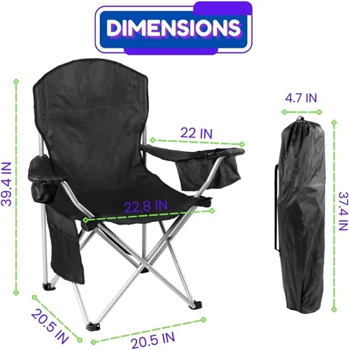 Miniatura 2 de EZONE Paquete de 2 sillas de campamento con enfriador de hielo integrado, silla portátil, bolsillo de almacenamiento, portavasos y bolsa