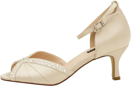 Miniatura 2 de ERIJUNOR Zapatos de baile de satén plisado con correa de tobillo y tacón bajo para mujer