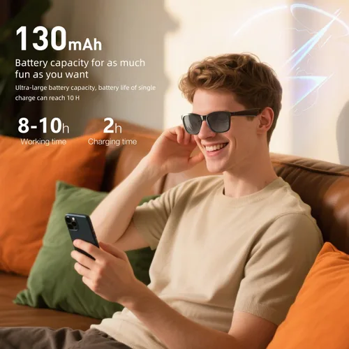 Miniatura 7 de Lentes inteligentes Gafas Bluetooth Marco ultraligero de 1.46 oz para exteriores Llamadas manos libres, control de música y voz Batería