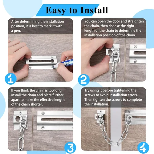 Miniatura 6 de INBOF Paquete de 2 cerraduras de cadena para puerta, cerraduras de cadena de acero inoxidable para puerta interior, grosor premium con 12 tornillos