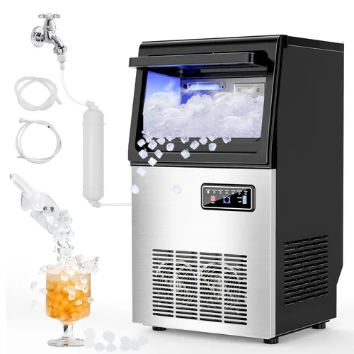 Máquina de hielo de pepita, 80 libras/día con contenedor de almacenamiento de 15 libras, máquina de hielo independiente debajo del mostrador de