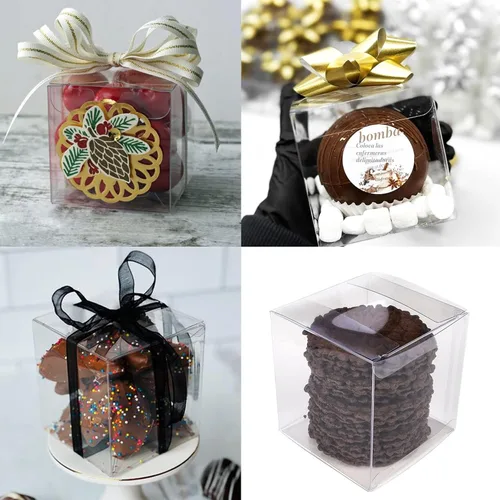 Miniatura 7 de XP-ART 30 PCS Cajas de Regalo Transparentes, 4 x 4 x 4 pulgadas, Cajas de Regalo Transparentes de Plástico para Bodas, Cumpleaños, Pascua, Día