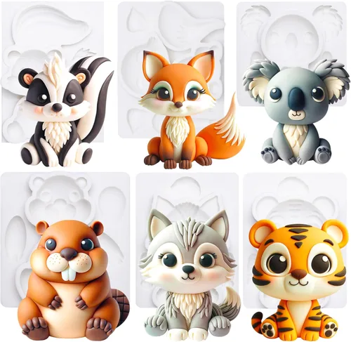Miniatura 6 de FUNSHOWCASE Moldes de silicona para fondant de animales de la selva, decoración de tartas Sugarcraft, altura de 6 unidades, 2.6-3.6 pulgadas Safari 1