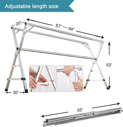 Miniatura 3 de Percheros de secado de ropa, acero inoxidable resistente con 20 ganchos resistentes al viento para el balcón interior o exterior, longitud ajustable