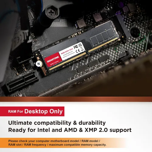 Miniatura 3 de RAM DDR4: kit GIGASTONE de 64 GB (4 x 16 GB) DDR4 3200 MHz (2933 MHz o 2666 MHz) PC4-25600 (PC4-23400, 21300) CL22 1.2V UDIMM 288 pines sin búfer