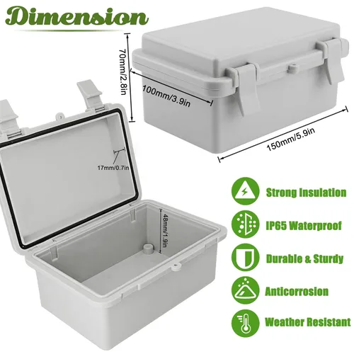 Miniatura 3 de Sunnyglade Caja de conexiones IP65 de plástico ABS, a prueba de polvo, impermeable, caja de conexiones universal duradera para proyectos eléctricos