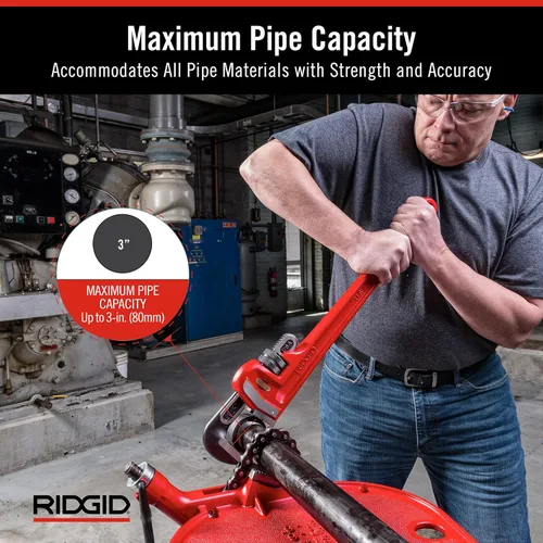 Miniatura 3 de RIDGID 31030 - Llave de tubería recta de servicio pesado, llave de fontanería resistente de 24 pulgadas con hilos autolimpiantes y mordazas
