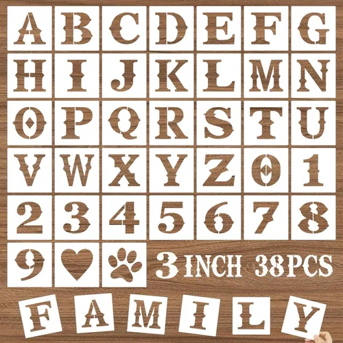 Miniatura 9 de Plantillas de letras y números de 6 pulgadas, 38 plantillas de manualidades del alfabeto, plantillas de dibujo de plástico reutilizables para pintar