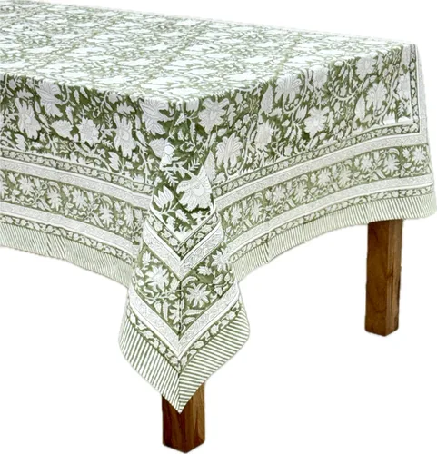 Miniatura 50 de ATOSII Mantel Redondo Bohemio Jade de Algodón 100%, Mantel de Lino con Estampado Floral de Bloques para Comedor, Fiestas, Bodas, Exteriores I