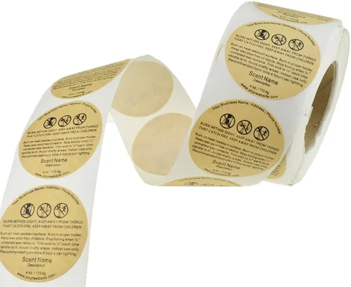 HAHIYO 500 calcomanías de advertencia de velas circulares marrones de 1.5 pulgadas, etiquetas adhesivas de seguridad de papel kraft para hacer velas