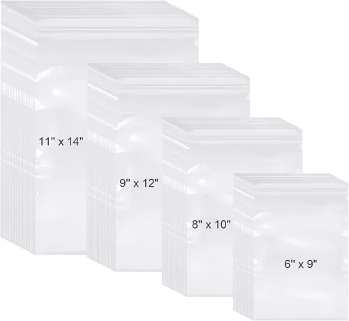 Miniatura 8 de Kosiz 600 bolsas de celofán transparente de plástico de polietileno para camisas, bolsas de ropa resellables a granel, paquetes autoadhesivos