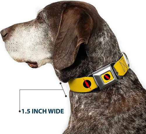 Miniatura 7 de Buckle-Down Collar de perro con hebilla de cinturón de seguridad, logotipo de flash reverso, amarillo dorado, negro/rojo, 1 pulgada de ancho, se