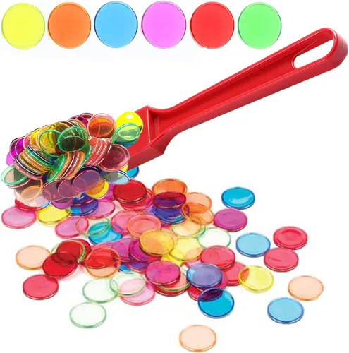 Juego de fichas de bingo, varita magnética y 100 fichas de conteo, marcadores de plástico transparente de 6 colores para juego de aprendizaje
