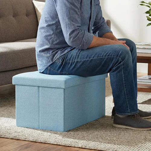 Miniatura 7 de HOZEON 3 Pack 15.7 x 9.8 x 9.11 Inches Folding Storage Ottoman, Blue Rectangle Footrest Seat, Multifunctional Foot Stool for Living Room, Office