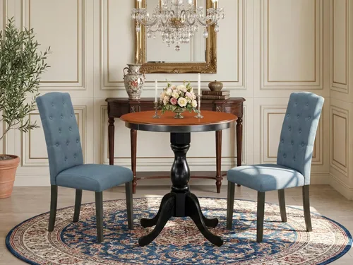 Miniatura 2 de East West Furniture ESCE3-BCH-21 Juego de mesa de comedor de 3 piezas contiene una mesa de cocina redonda con pedestal y 2 sillas de comedor Parson
