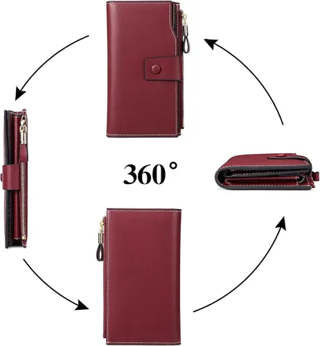 Miniatura 5 de SENDEFN Carteras de cuero para mujer, con bloqueo RFID, tarjetero con bolsillo con cremallera, rojo (3-red), Cartera de gran capacidad