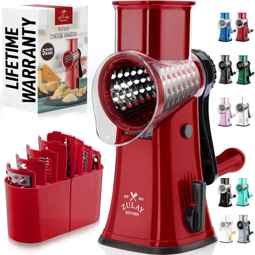 Miniatura 22 de Zulay Kitchen Rallador rotativo de queso de 5 cuchillas, rallador de queso manual de manivela con succión reforzada y 5 tambores intercambiables