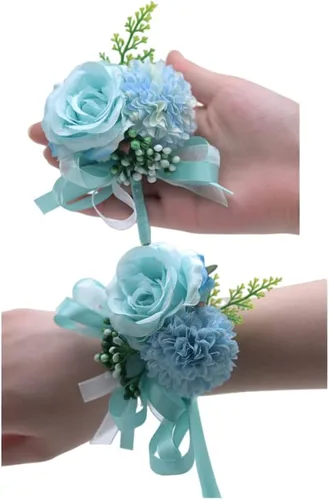 Miniatura 7 de Rikyo Juego de 2 ramilletes de muñeca de flores de rosas y flores de seda para novia y novio, decoración de pasteles y fiestas (verde negruzco)