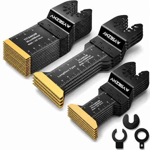AMZBSAW 22 Piezas Cuchillas Oscilantes de Titanio para Multiherramienta para Corte de Metal, Hojas de Sierra Universales para Metal, Clavos,
