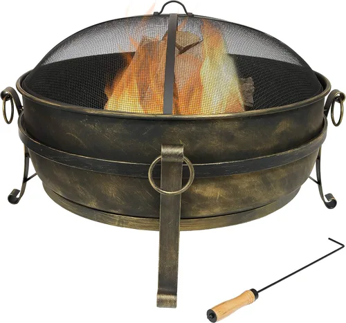 Miniatura 10 de Sunnydaze - Fogata grande de 34 pulgadas para exteriores - Cuenco de fogata que quema leña para exteriores con pantalla contra chispas, atizador