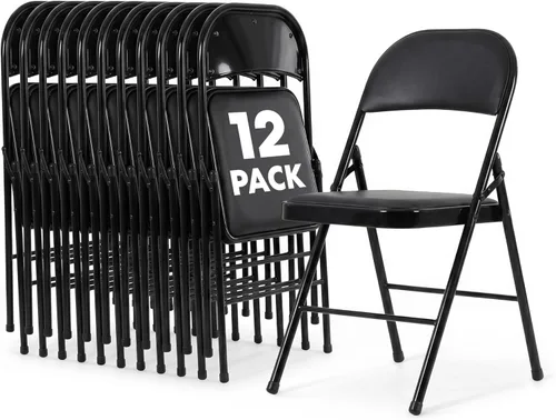 Miniatura 8 de Simpli-Magic Paquete de 6 sillas plegables acolchadas negras con cojín, sillas plegables de metal duradero para bodas en interiores y exteriores