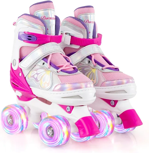Miniatura 25 de BABY JOY Patines de ruedas de mariposa, 4 tamaños ajustables para niñas, adolescentes y adultos de 5 a 8 a 13 años o más, con ruedas iluminadas
