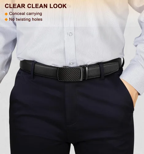Miniatura 7 de KEMISANT Cinturón para hombre, correa de trinquete deslizante de cuero genuino para regalo para hombre, pantalones de vestir Oxford, tamaño ajustable