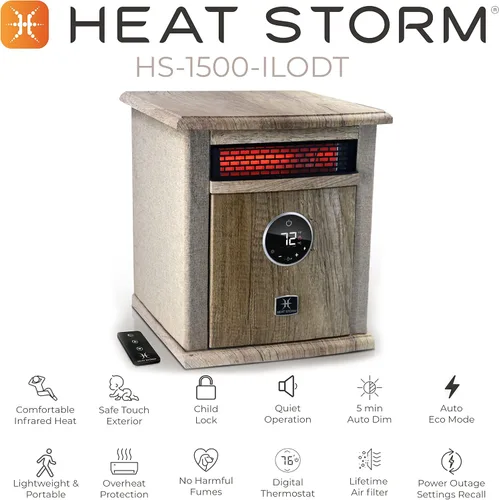 Miniatura 5 de Heat Storm - Calentador eléctrico de espacios, portátil, 1500 vatios, gabinete, elemento de cuarzo infrarrojo con termostato digital, control Beige