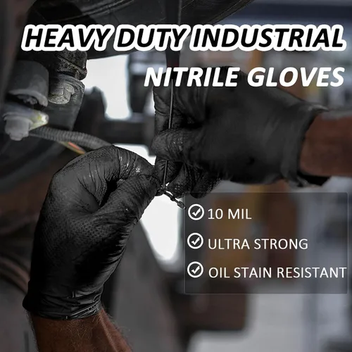 Miniatura 2 de Guantes de trabajo de nitrilo, 10 mil de grosor, textura de diamante 3D, resistentes a pinchazos y desgarros, sin látex, sin polvo