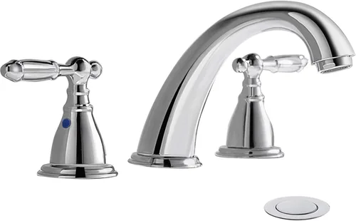 Phiestina Grifo de baño cromado de 8 pulgadas y 3 agujeros con drenaje desplegable de metal, grifo de lavabo de baño sin Lesd, WF008-4-C Cromo