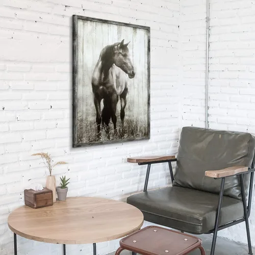 Miniatura 6 de artopia Arte de Pared de Granja de Caballo de Madera: Decoración de Caballo Gris Rústico de Granja Pintura de Retrato de Vida Silvestre