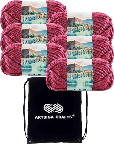 Miniatura 50 de Lion Brand Hometown New York White 135-100 (3 madejas - mismo lote de tinte) #6 S Bulky - Hila acrílica para crochet y tejer con bolsa para proyectos