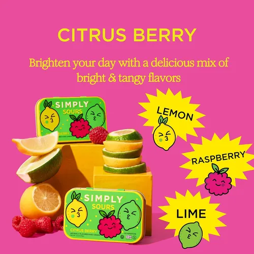 Miniatura 5 de SIMPLY Sours - Latas de caramelo agrio de bayas cítricas (paquete de 3), veganas, sin OMG, sin jarabe de maíz, sin colores ni sabores artificiales