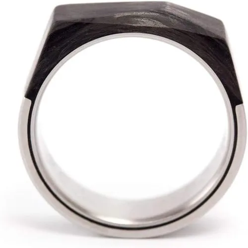 Miniatura 2 de Men's titanium and carbon fiber ring. Faceted design black wedding band. Water resistant, very durable and hypoallergenic.(00329_7N)