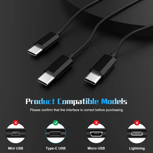 Miniatura 2 de Cable de carga USB C a USB C 3 en 1, cable USB C compatible con DJI Mini 3 Pro, Mavic 3, Air 2S, Avata Drone DJI FPV, controlador remoto, Negro