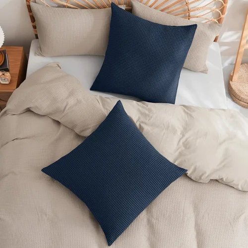 Miniatura 7 de PHF - Fundas de almohada 100% algodón con tejido gofre europeo, 26 x 26 pulgadas, sin relleno, paquete de 2 unidades, elegantes fundas decorativas