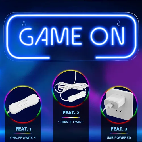 Miniatura 4 de Señal de neón de juegos Kavaas, señal de neón Game On para decoración de sala de juegos - señal de neón LED de juego para decoración de habitación
