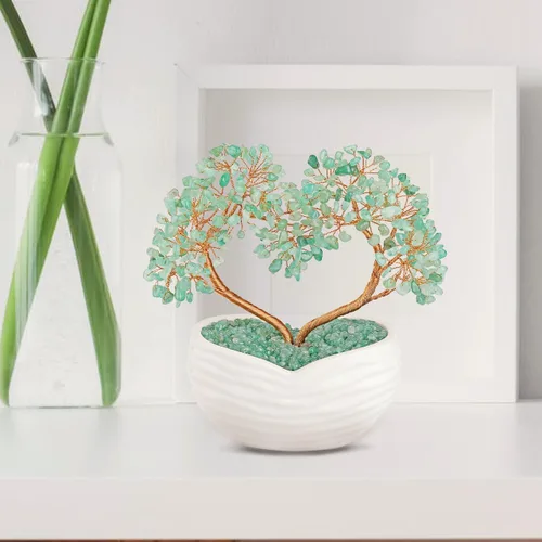 Miniatura 4 de GEHECRST Árbol de aventurina verde con cristales curativos de corazón, árbol de dinero, piedras preciosas de reiki, árboles bonsái de cuarzo, adorno