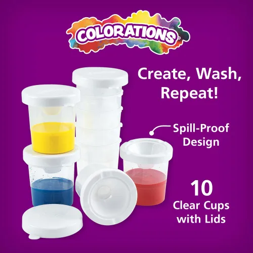 Miniatura 3 de Colorations Vasos de pintura de témpera con tapa blanca antiderrames, para niños, paquete de clase, suministro de pintura (paquete de 10)
