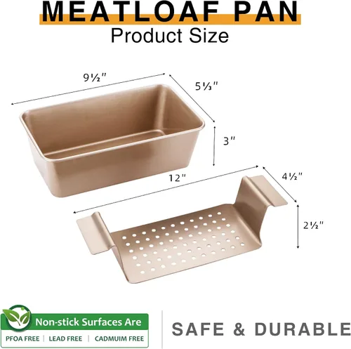 Miniatura 3 de HONGBAKE Sartén para pastel de carne con bandeja de drenaje, moldes para pan de 9 x 5 con inserto, pan de carne antiadherente para hornear, reduce