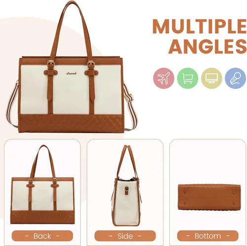 Miniatura 8 de LOVEVOOK Bolsa para Laptop para Mujeres de 15.6 pulgadas Bolsa Tote de Lona para Laptop, Bolsa de Trabajo de Gran Capacidad con Cartera de Mano