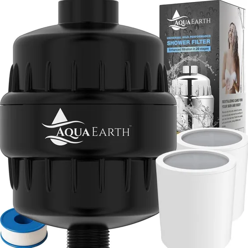 Aqua Earth Filtro de cabezal de ducha para agua dura de 20 etapas para eliminar cloro fluoruro suavizante de agua carbón activado de cáscara de coco