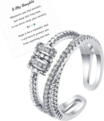 Miniatura 9 de Askljeby Anillo de ansiedad para hija, anillo de oro de 18 quilates para hija de mamá a mi hija, circonita cúbica, ajustable, para el pulgar, alivio