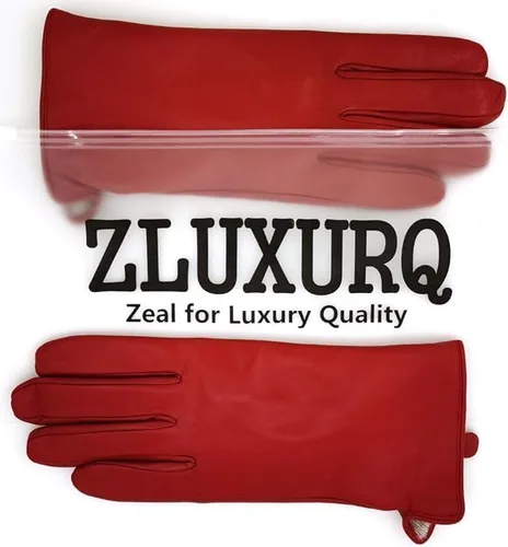 Miniatura 6 de ZLUXURQ Guantes de cuero suave italiano de lujo para mujer, guantes de piel de oveja genuina para mujer, guantes de clima frío con forro de cachemira
