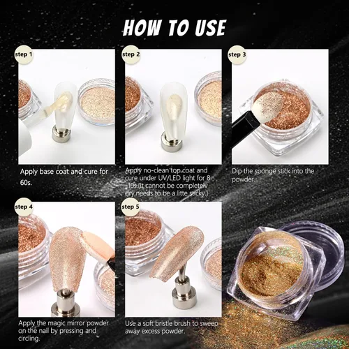 Miniatura 4 de 12 Frascos de Polvo Holográfico para Uñas, Kit de Polvo Cromado para Uñas Negro Azul Conjunto de Polvo de Purpurina Ultra Fino, Pigmento Neón