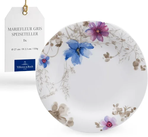 Miniatura 10 de Villeroy & Boch Mariefleur Gris Basic Breakfast - Plato redondo de porcelana premium con una decoración de flores juguetona, apto para lavavajillas
