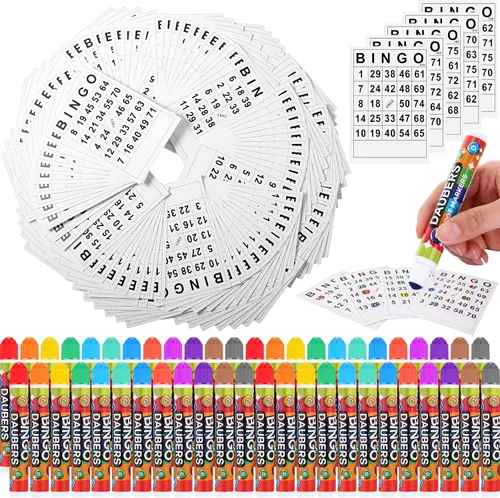 Miniatura 8 de Crtiin Juego de bingo de 148 piezas: incluye 100 tarjetas de bingo y 48 marcadores de puntos. Set de suministros con tarjetas de llamada para grupos