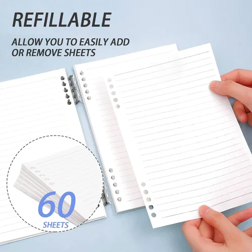 Miniatura 5 de elephtree Cuaderno de espiral, cuaderno recargable y juego de papel de relleno en total de 120 hojas, cuadernos con rayas universitarias con 2
