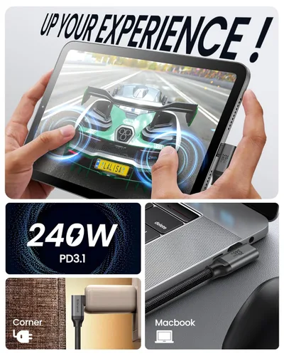 Miniatura 6 de Silkland Cable de monitor USB C en ángulo recto de 5 pies, pantalla 8K @30Hz 5K/4K @60Hz, transferencia de datos de 20 Gbps, cable de video USB C