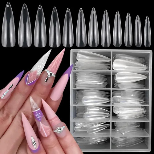 Miniatura 11 de LoveOurHome 240 puntas de uñas postizas XL de acrílico transparente en forma de almendra, uñas de cobertura completa, uñas postizas extralargas